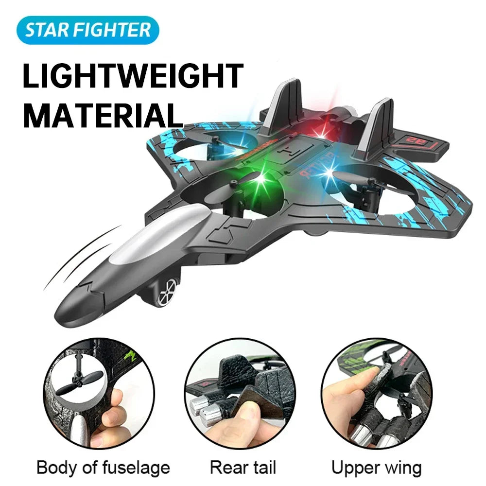 2.4G Remote Control Fighter 4-axis Gyro RC Airplane 360° Flip JetToy Hovering Helicopter with LED Colorful Lights Aircraft Model