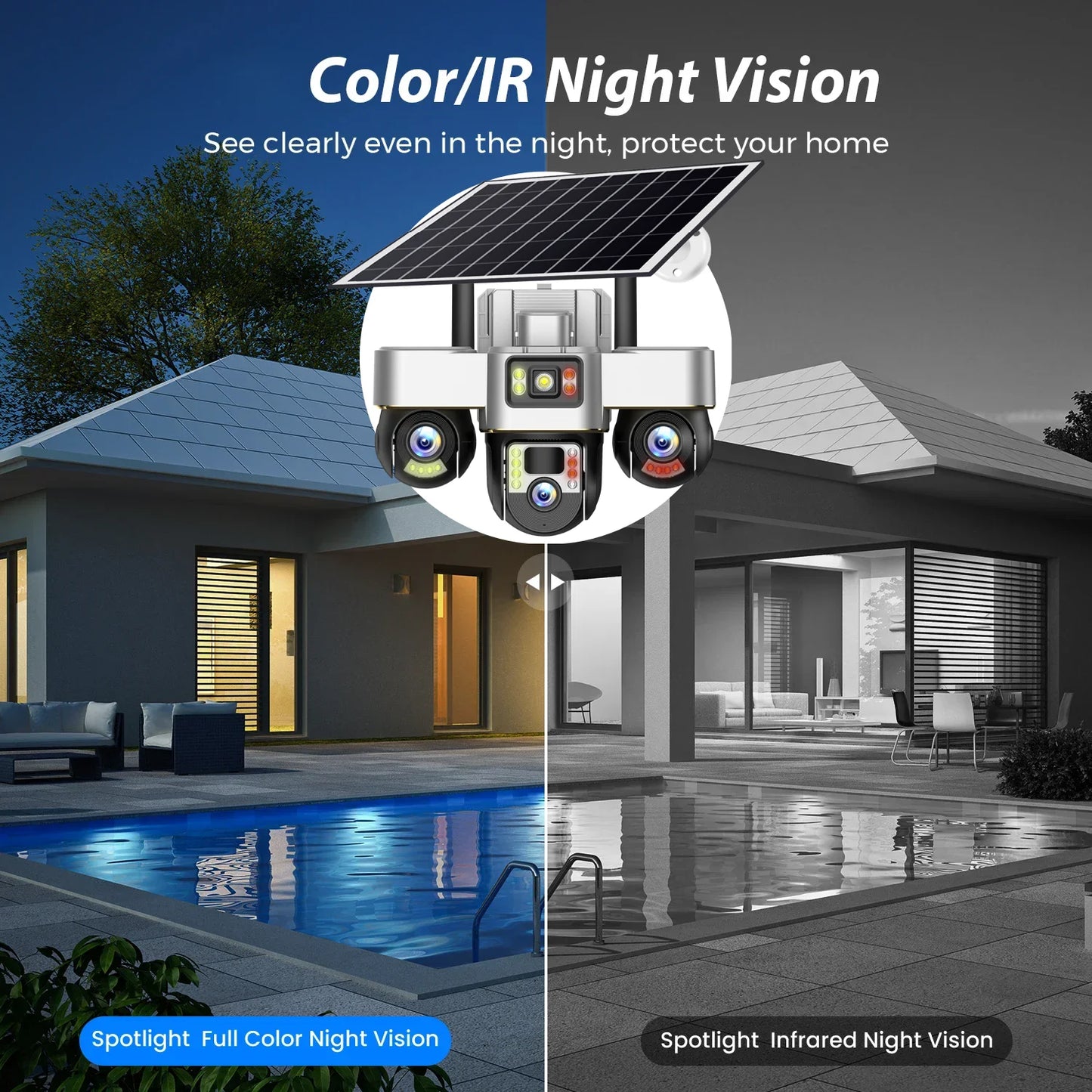 WIFI Security Solar Camera 15MP PIR Human Detection Outdoor Waterproof Monitor CCTV Night Vision 3 Motorized PTZ Lens IP Camera