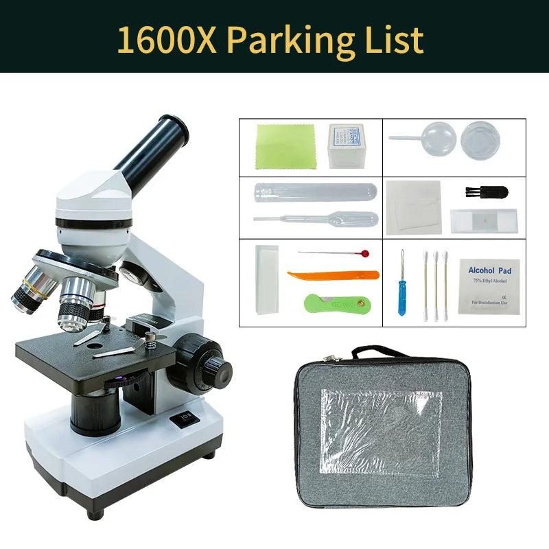 40X-2500X Microscopes for Kids Students Adults Powerful Biological Educational Microscopes with Slides Set Phone Adapter