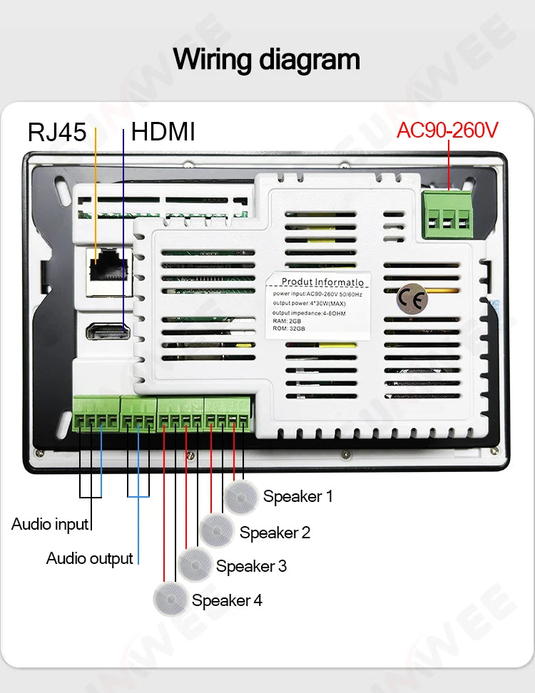 Smart home audio system 7 inch touch screen in wall amplifier WIFI Bluetooths sound music player ALEXA control panel Stereo Amp