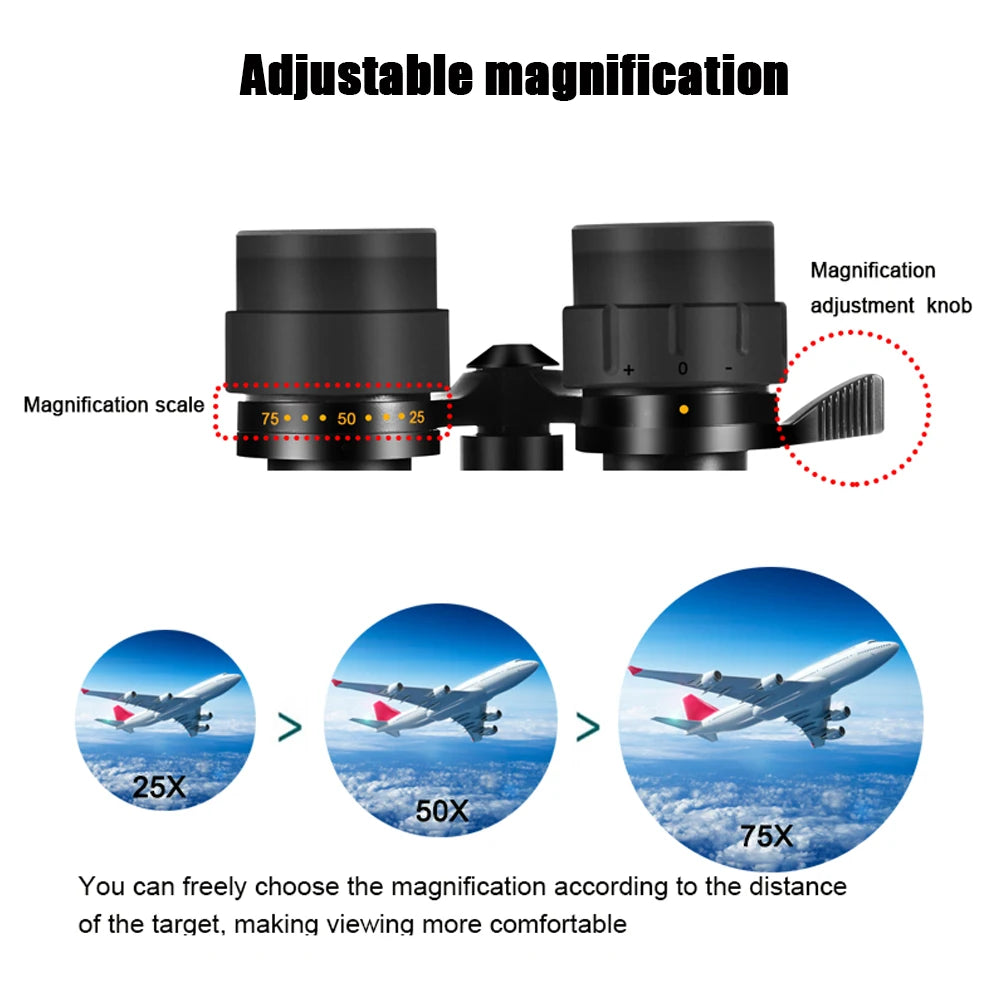 BORWOLF Large Objective lens 25-75X70 Binoculars  FMC Optical  High Power Hunting Birdwatching Telescope Light night vision