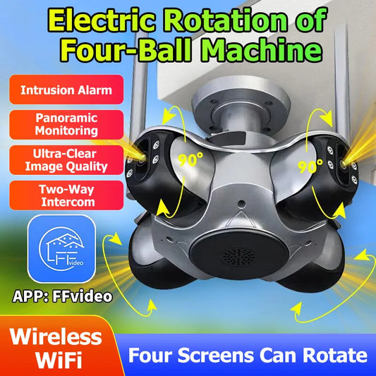 10K 20MP Four Screen WiFi Security Camera Wireless CCTV Auto Tracking Smart Four Lens PTZ Surveillance Cam FFVIDEO APP