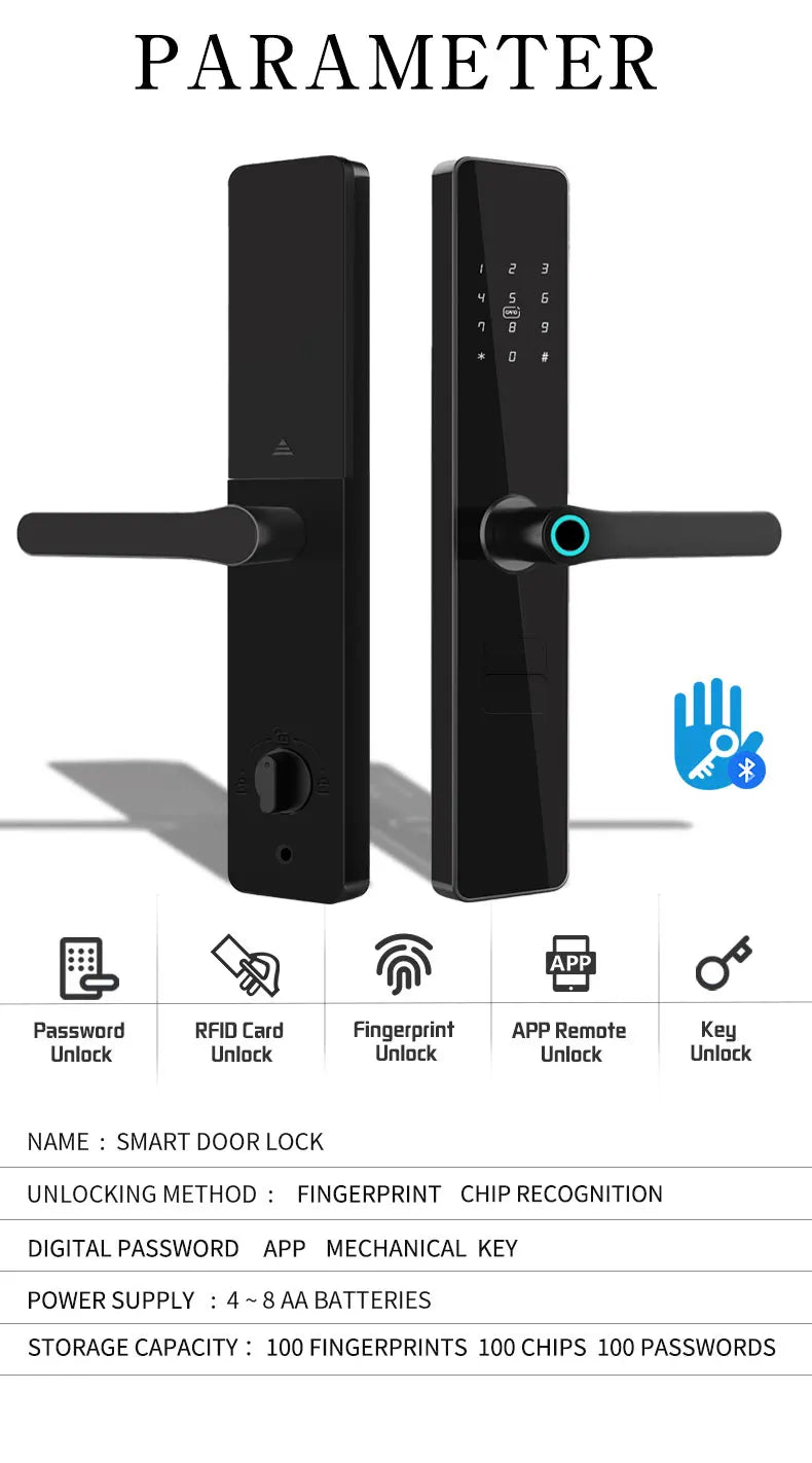 Smart Door Lock TTLock Blue Tooth Digital Electronic Biometric Fingerprint Locks Extra-long Standby Smart Home