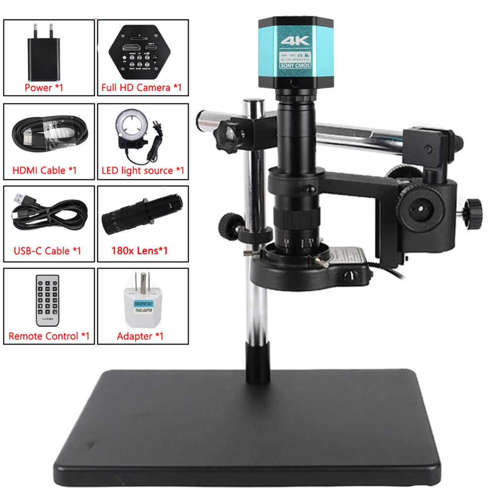 4K Microscope 48MP Digital Microscope For Electronics USB Industrial Cameras HDMI 1-180X Zoom C-Mount Lens Phone Pcb Soldering