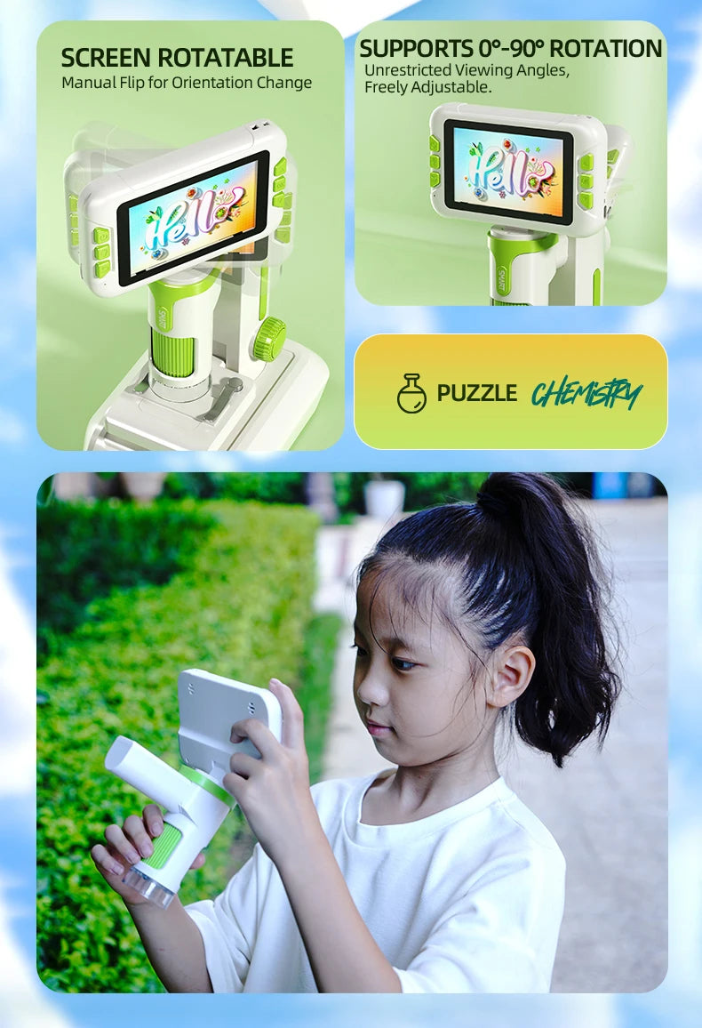 Microscope for Kids Children Microscope with 3.97 Inch Screen 1600x Zoom Mini Handheld Microscope Camera Christmas Birthday Gift