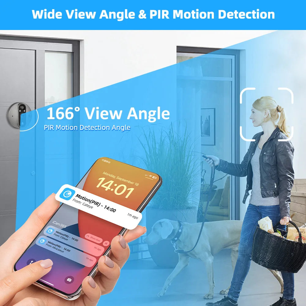 2-Way Talk Smart 3MP WiFi Battery Power Door Bell Magic Cat Eye Peephole Camera PIR FHD Digital Viewer Doorbell 4.3 inch Monitor