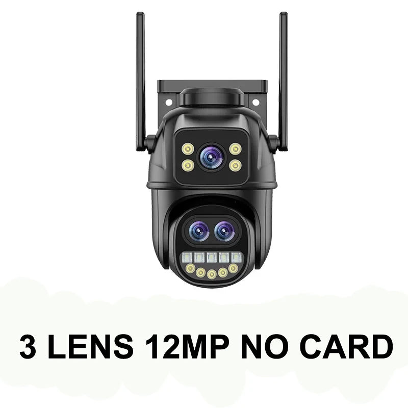 6K 12MP ICSEE Wifi Security Camera 3 Lens Dual Screen 8X Zoom Outdoor Waterproof Color Night Vision IP66 Surveillance Camera