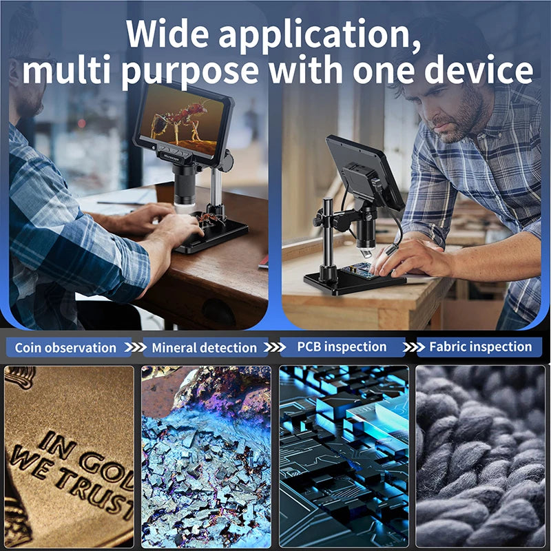 DDCAMERA 7" LCD Digital Microscope 1080P Coin Microscope Magnifier 12MP Ultra-Precise Focusing Soldering Microscopes Support PC