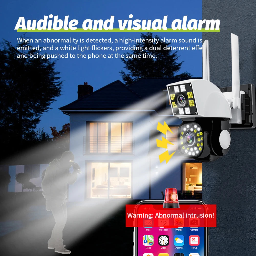 4K 8MP WiFi Security Camera Outdoor 1080P Dual Lens Dual Screen Camera Ai Human Automatic Tracking CCTV Dual Lens Camera