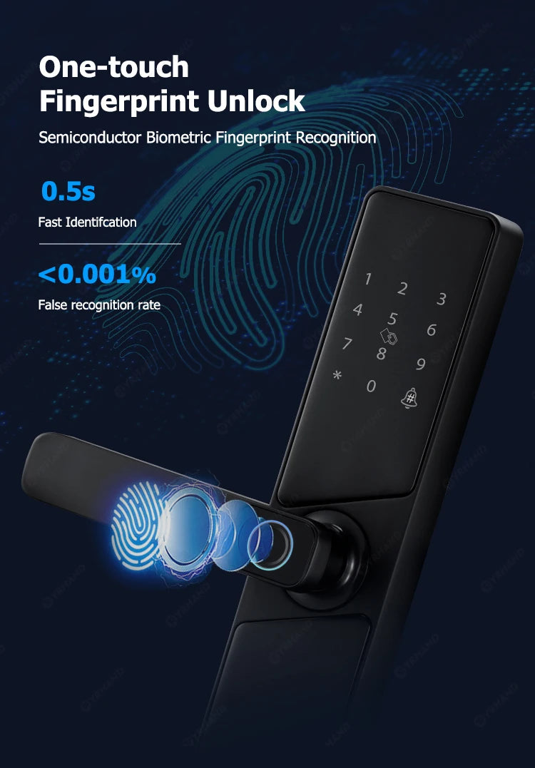 9 languages Smart Electronic Door Lock with Biometric Fingerprint  Interface Tuya Wifi Compatible Home Security