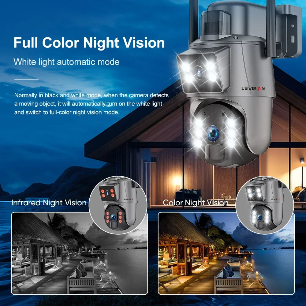 LS VISION Solar Security Camera 4G Wireless Outdoor Camera 4K 8MP Dual Screen 360° Surveillance  Wi-Fi Waterproof  PIR Cam UBOX