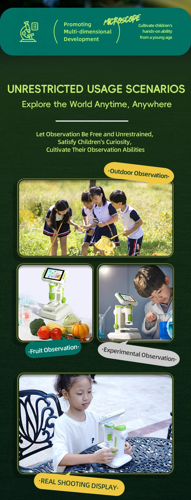 Microscope for Kids Children Microscope with 3.97 Inch Screen 1600x Zoom Mini Handheld Microscope Camera Christmas Birthday Gift