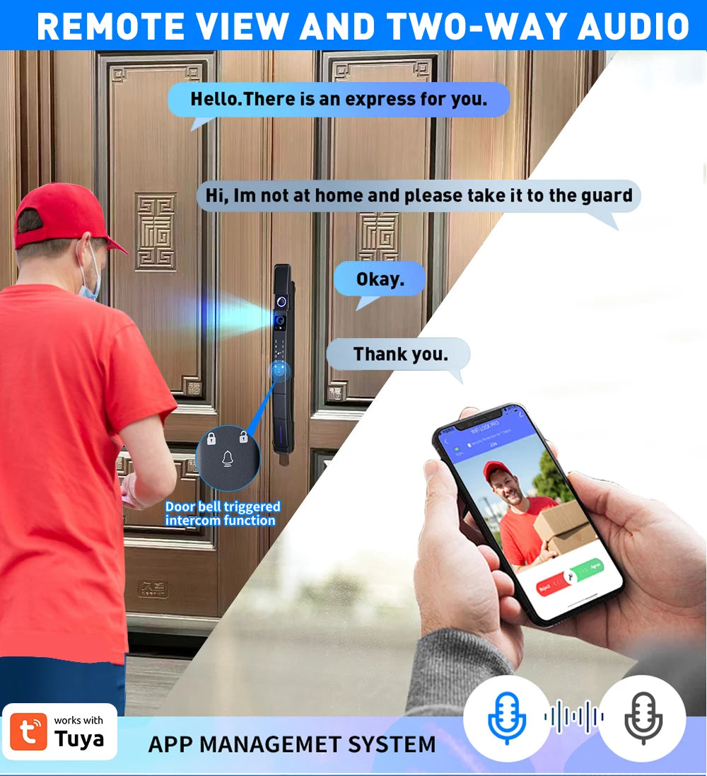 Smart Slim All Automatic Waterproof  3D Face Recognition Video Intercom Aluminum Door Lock