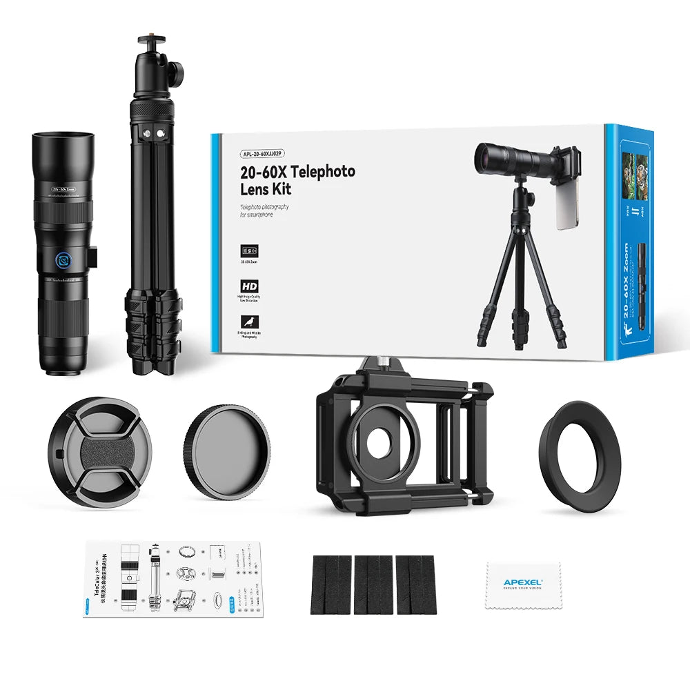 APEXEL T60 20-60X Telephoto HD Telescope Cell Phone Monocular Telescope Phone Lens Monoculars Zoom Kit with Triangle Bracket