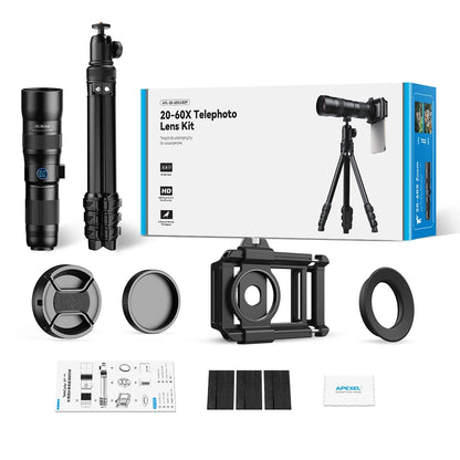 APEXEL T60 20-60X Telephoto HD Telescope Cell Phone Monocular Telescope Phone Lens Monoculars Zoom Kit with Triangle Bracket
