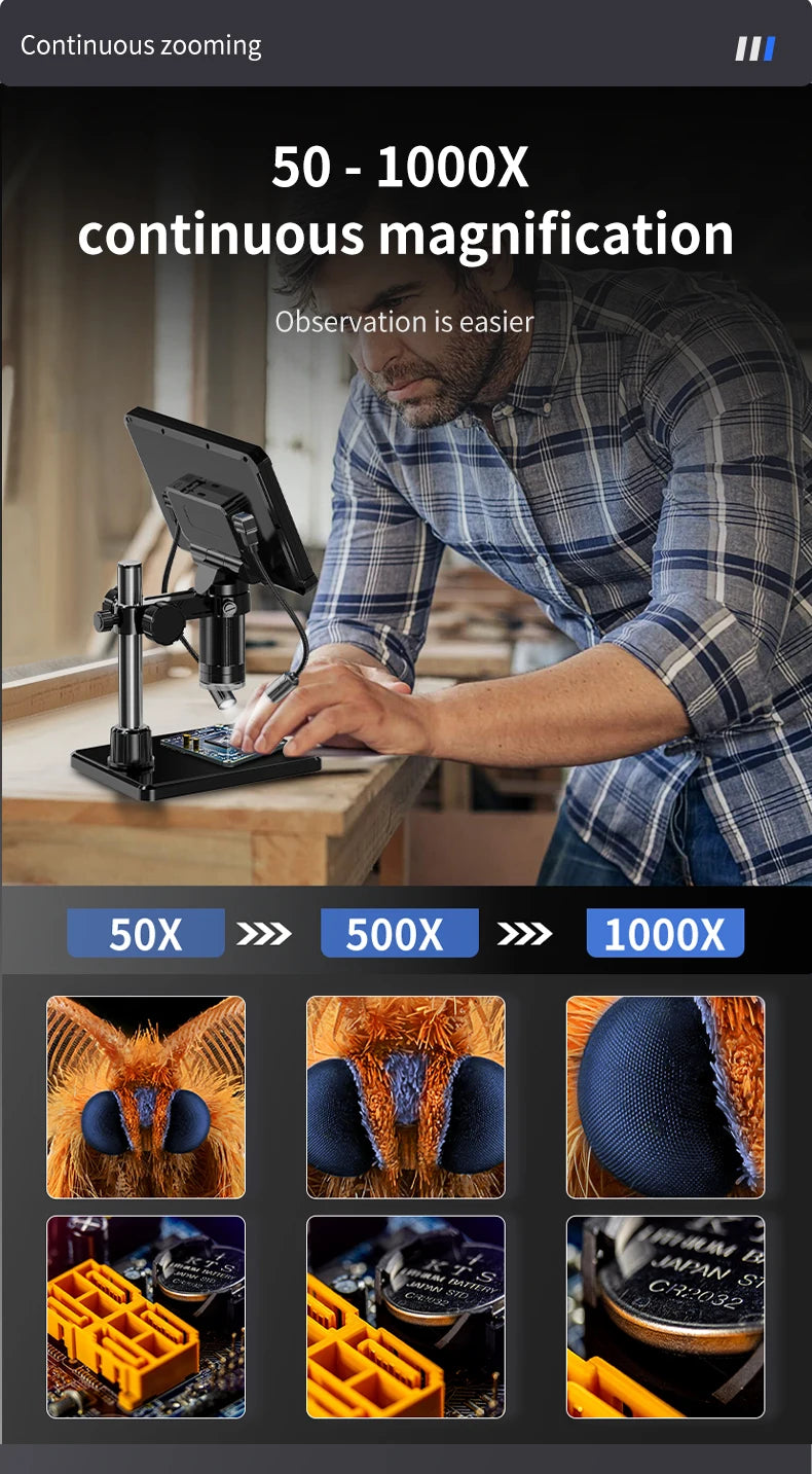 DDCAMERA 7" LCD Digital Microscope 1080P Coin Microscope Magnifier 12MP Ultra-Precise Focusing Soldering Microscopes Support PC