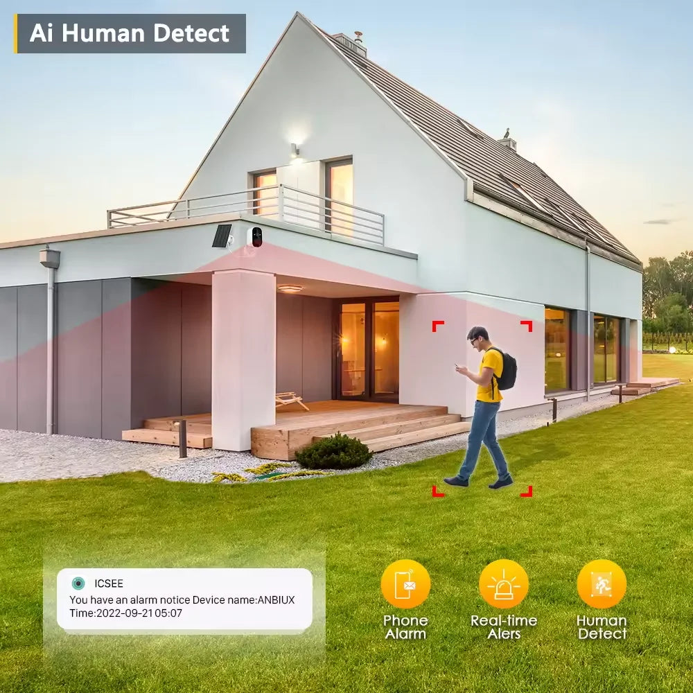 ICSee 5MP HD Surveillance Solar Security Camera Wireless Wifi Secure Battery Powered HD Home Surveillance Security Camera