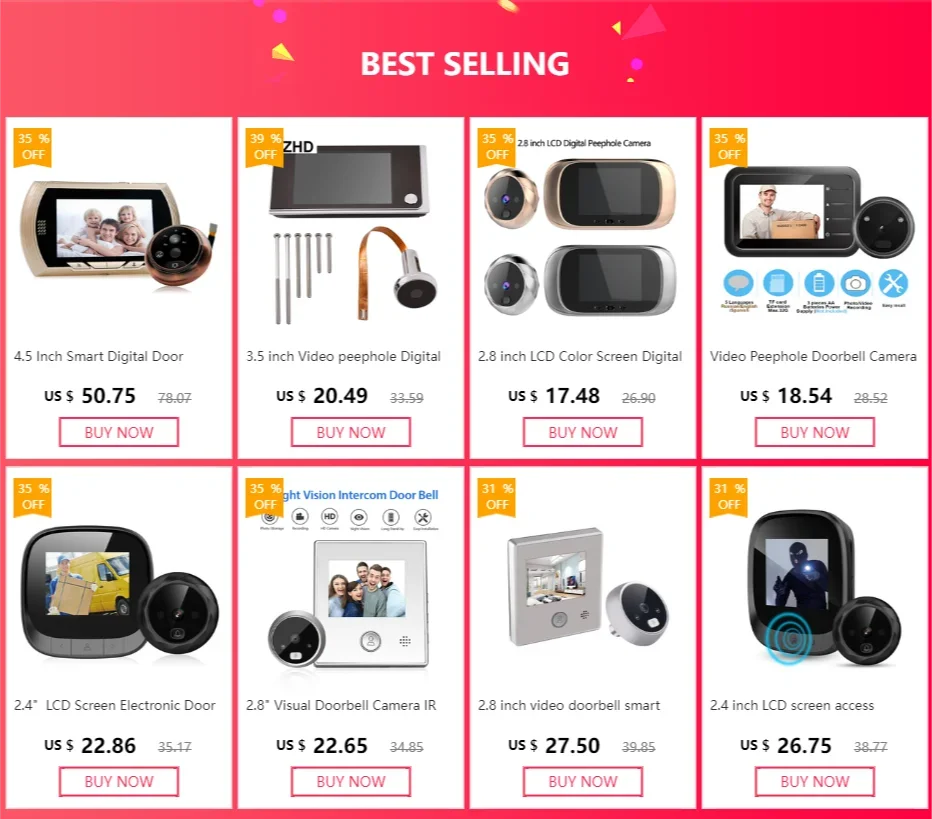 2.4 inch Video Peephole Doorbell Camera Video-eye Auto Record Electronic Ring Night View Digital Door Viewer Entry Home Security