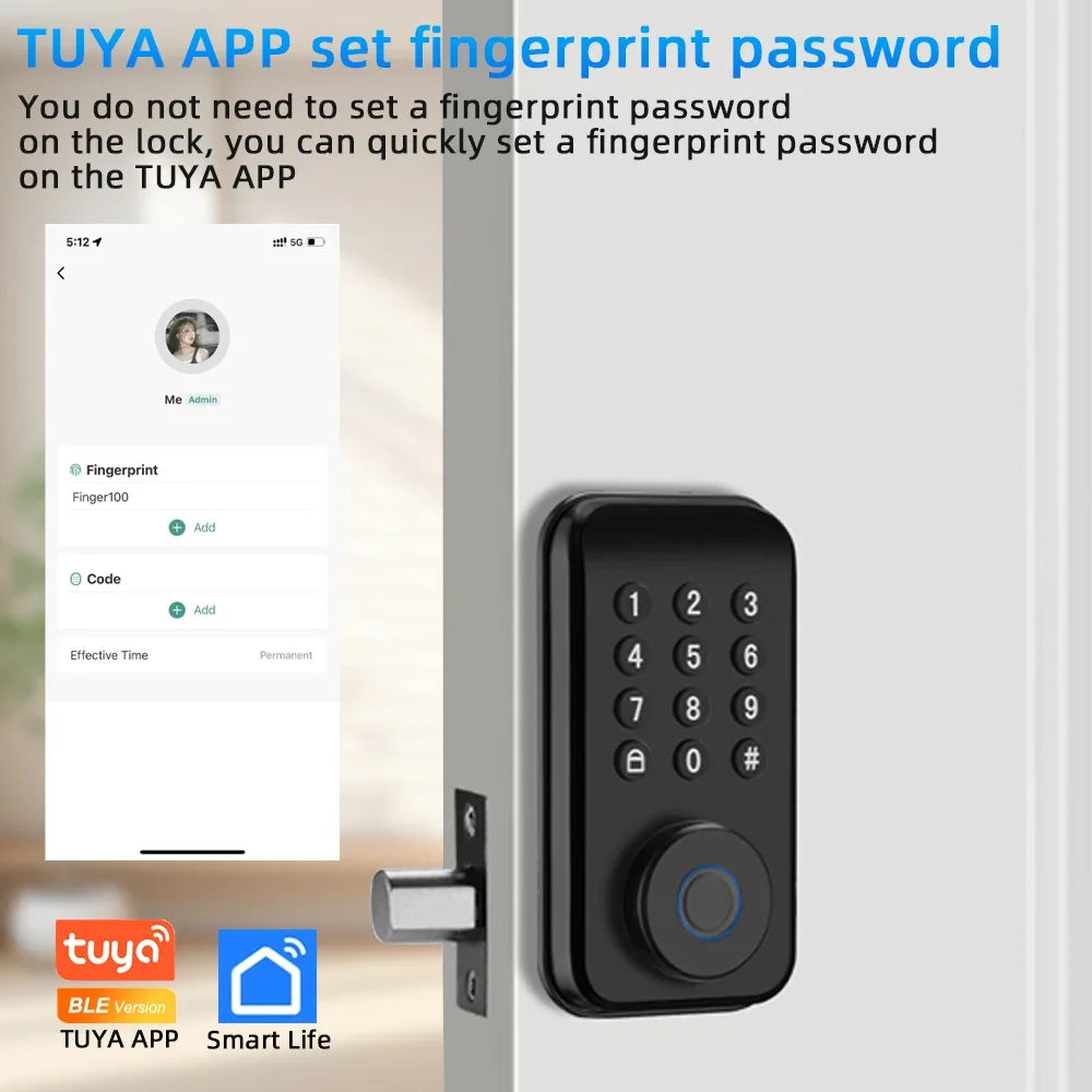 CDOK DS02 Tuya Smart Fingerprint Deadbolt Lock with Latch/Door Sensor Auto Lock Key/Password/ Tuya Smartlife APP Unlock