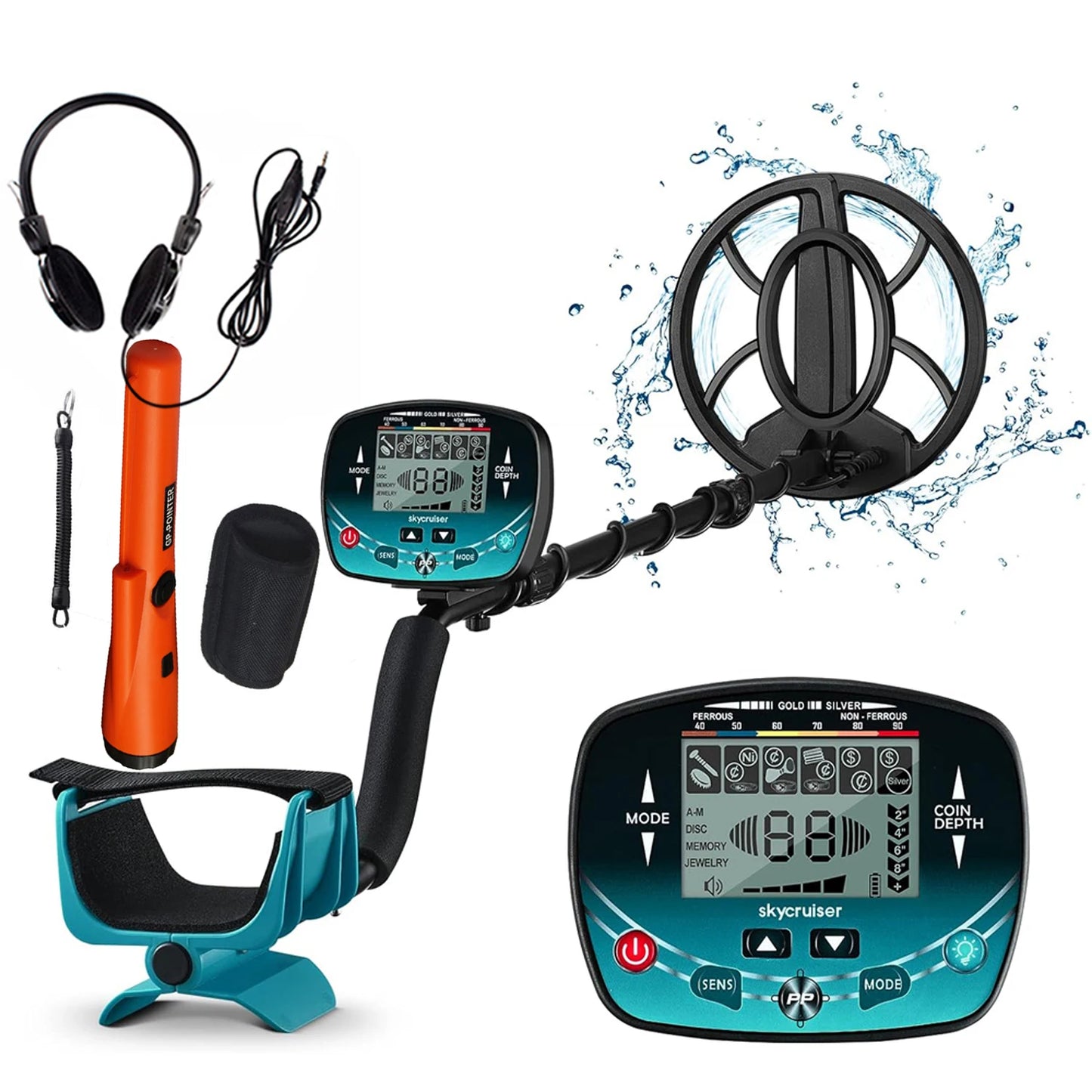 Metal Detector Underground Depth Search Finder Gold Detector Treasure Detecting Pinpointer Waterproof Coil