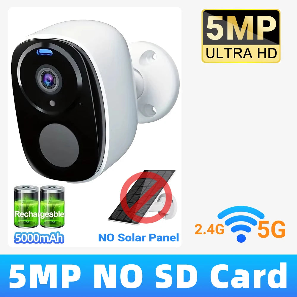 2K 5MP Solar Security Camera Wireless Outdoor Color Night Vision Battery Powered Support 5G WiFi, PIR, Waterproof, Two-Way Alexa