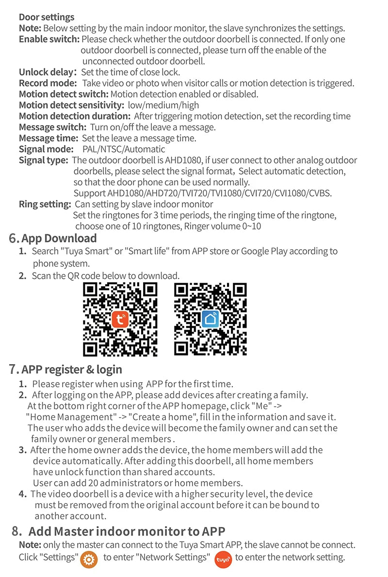 7 Inch Tuya Video Doorbell WiFi Outdoor Door Bell Waterproof IP65 Intercom Smart Home  Door Phone Camera