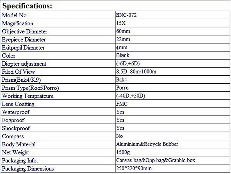 Professional Binoculars Baigish 8x30 10x40 10x50 12x4515x60 20x50 8-24x40 Powerful Military Telescope Long Range Monocular BAK4
