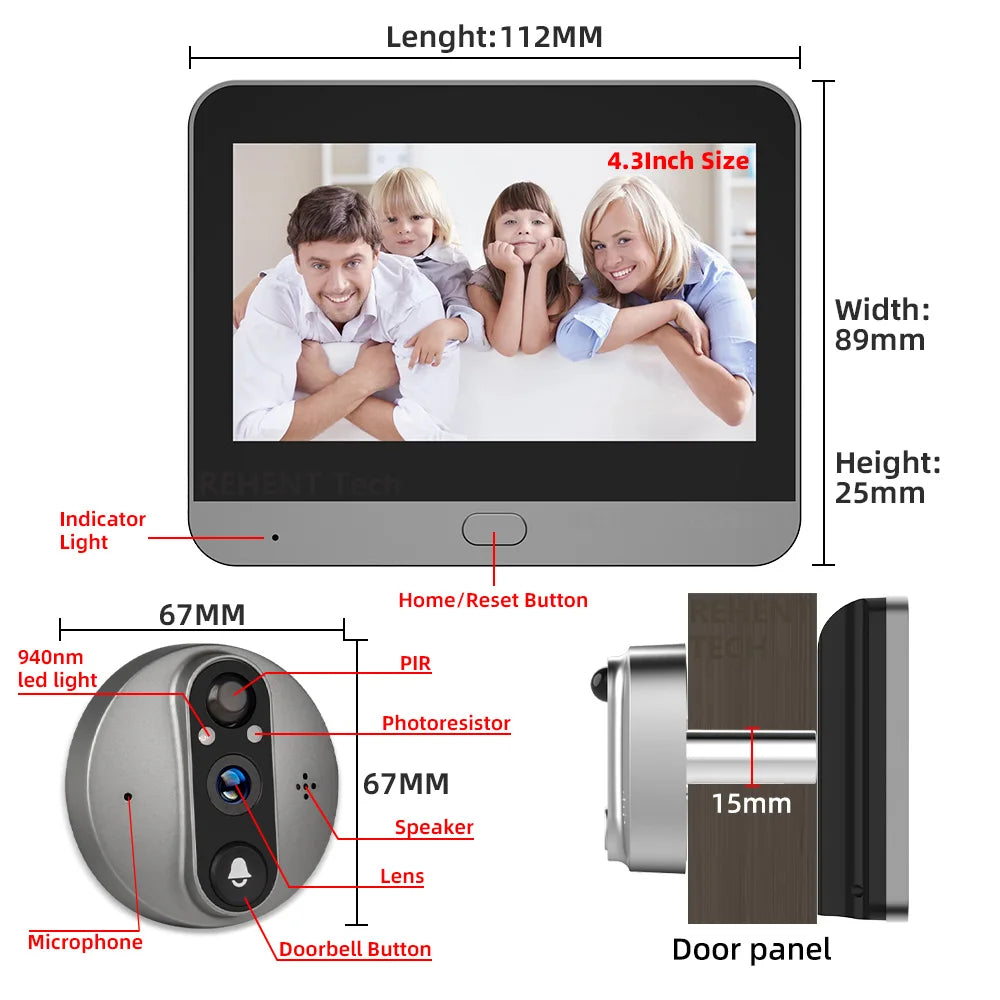 2-Way Talk Smart 3MP WiFi Battery Power Door Bell Magic Cat Eye Peephole Camera PIR FHD Digital Viewer Doorbell 4.3 inch Monitor