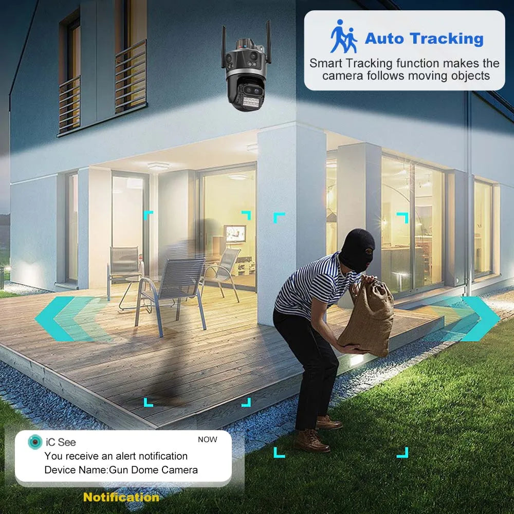 ICsee Security Camera 8K 16MP Four Lens 8X Zoom Outdoor WiFi Wireless CCTV Video Surveillance Auto Tracking Home Protection