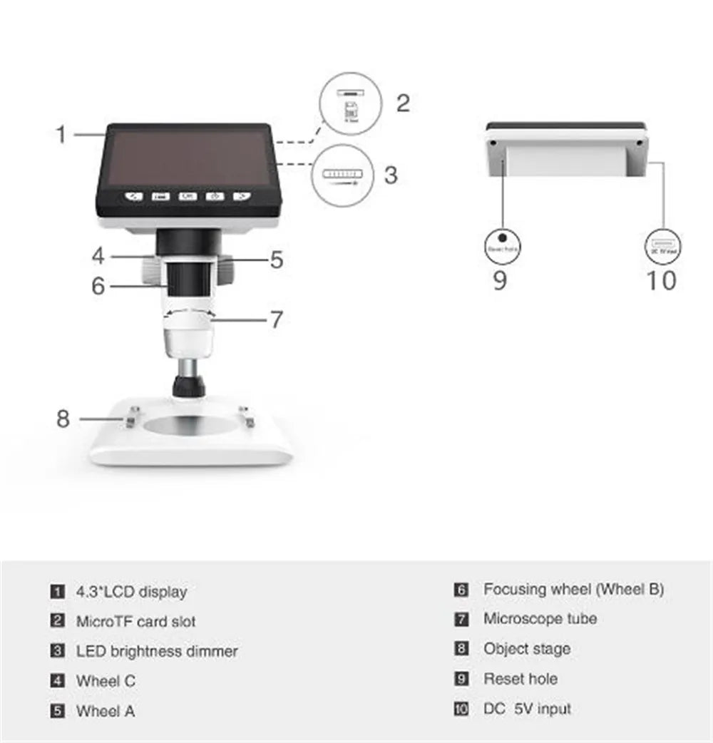 4.3 Inch Display  1080P 1000x Electronic Digital Microscope Screen Microscope  Handheld Endoscope Camera Magnifier Borescope