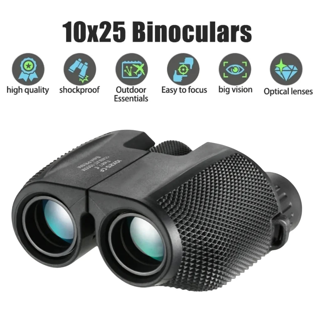 Binoculars 10X25 HD Mini Portable Telescope BAK4 FMC Coated Telescope Outdoor Bird Watching Hunting Travel Camping Ball Game