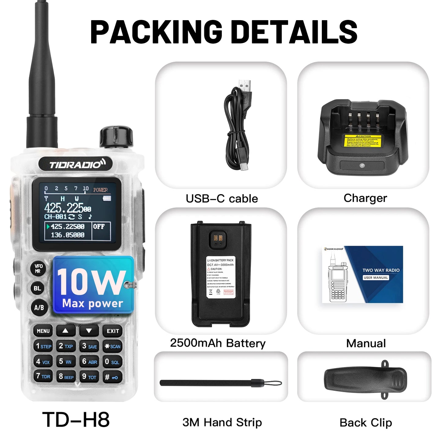 TIDRADIO 2nd Gen TD-H8 10W Professional Walkie Talkie Portable Long Range Radio Phone Wireless Programmable Search Repeaters