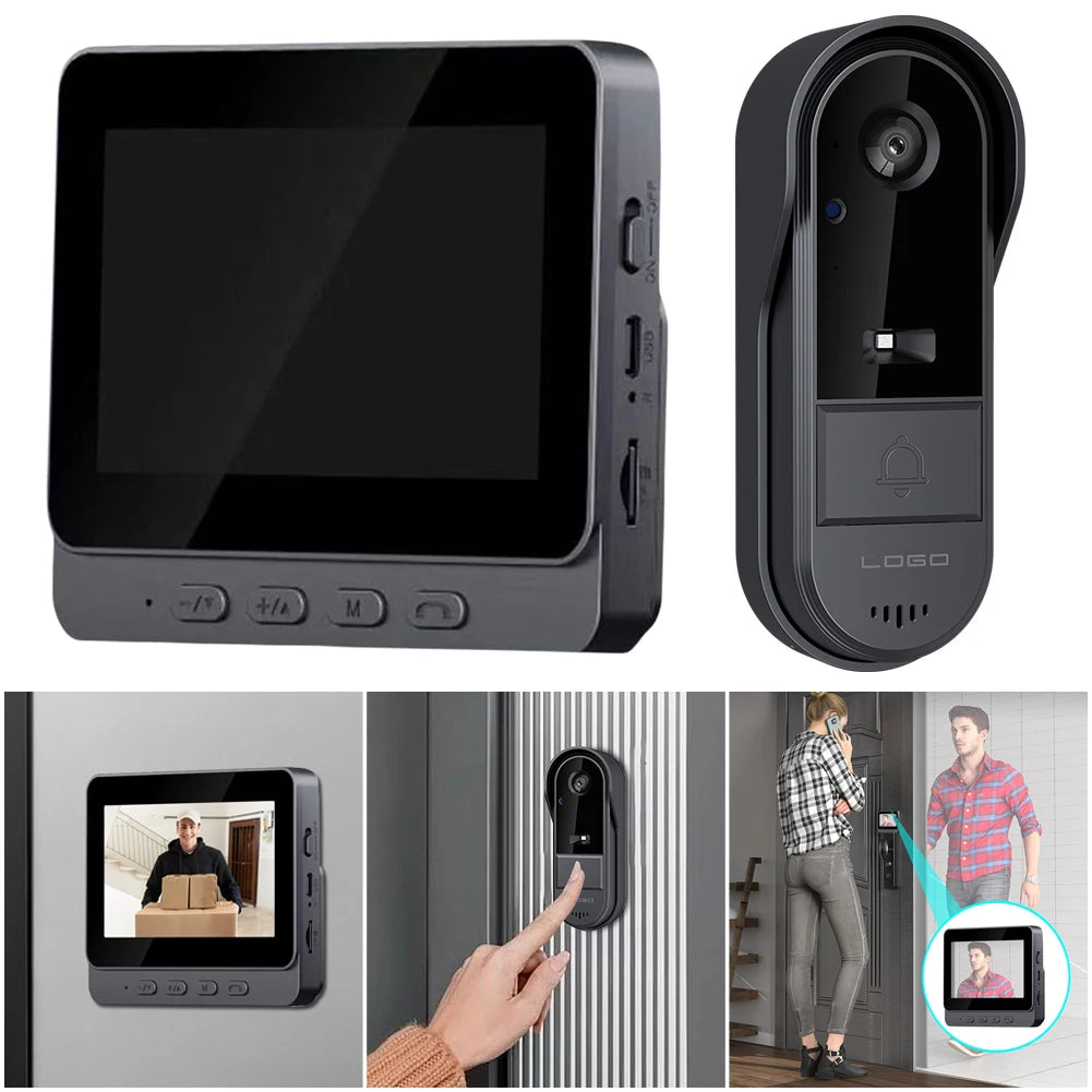 2.4G WiFi Smart Door Bell 4.3 Inch IPS Screen Video Intercom Door Camera Home Security Door Eye Camera for Home Office Apartment