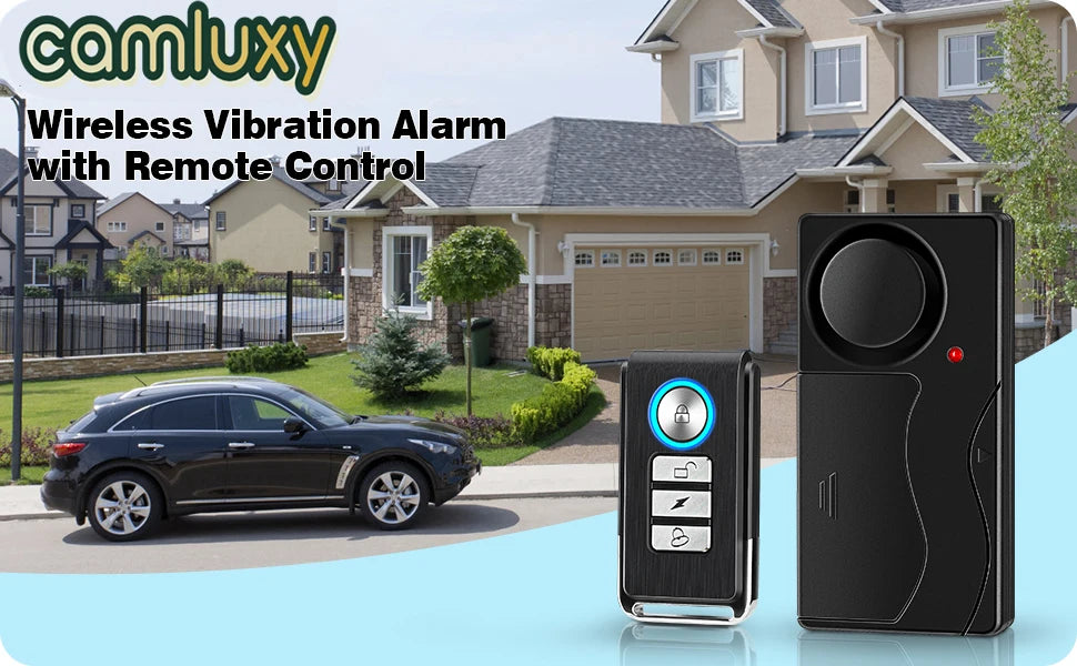 Camluxy Anti-Theft Alarm 110db Loud Door and Window Alarm Wireless Vibration Alarm with Remote Control Bicycle Security Sensors