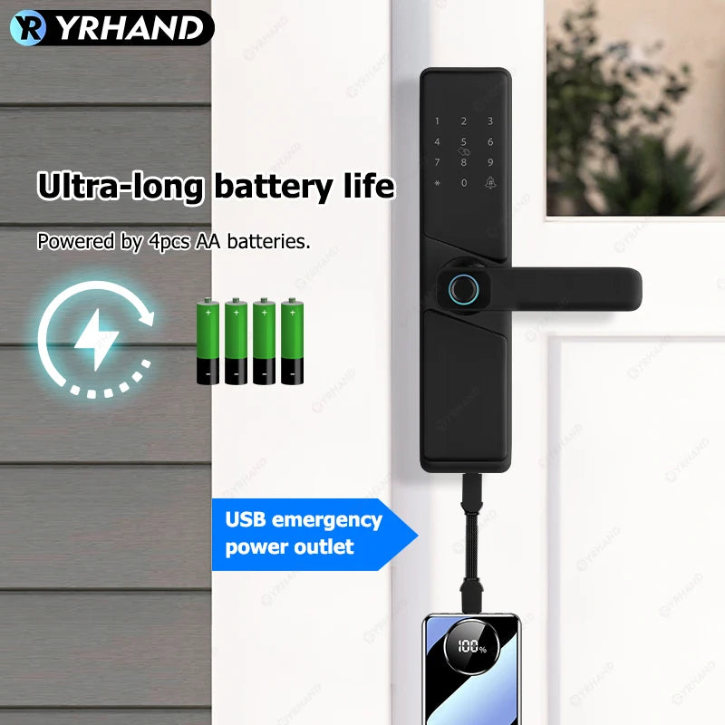 9 languages Smart Electronic Door Lock with Biometric Fingerprint  Interface Tuya Wifi Compatible Home Security