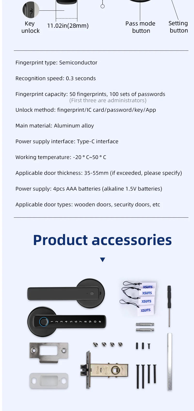 XSDTS Smart Door Lock Handle With Fingerprint Key card Digital Door Lock Keypad Key Entry electronic lock Do Brasil Sem taxas