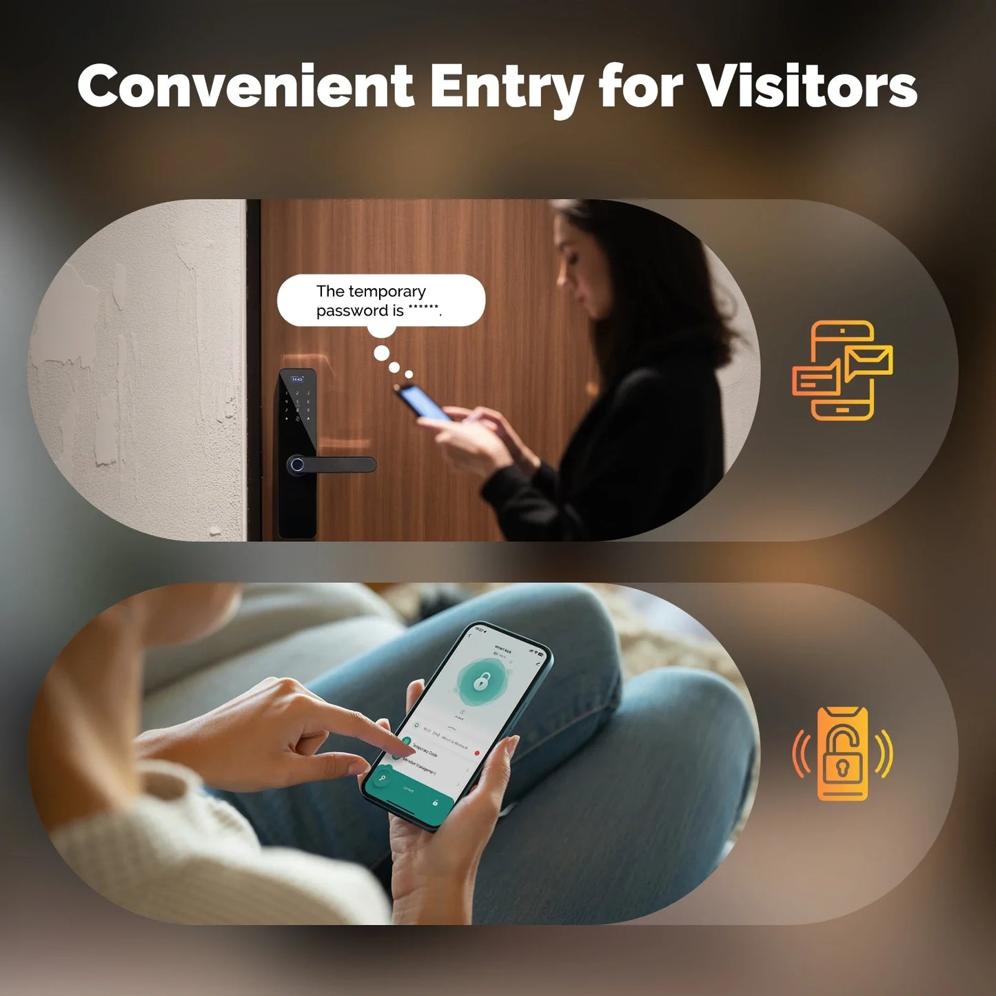 ‌MOES Smart Wooden Door Lock with Touchscreen - Bluetooth Fingerprint/Password/APP Unlock, Anti-Tamper Alarm, 6-Month Battery‌