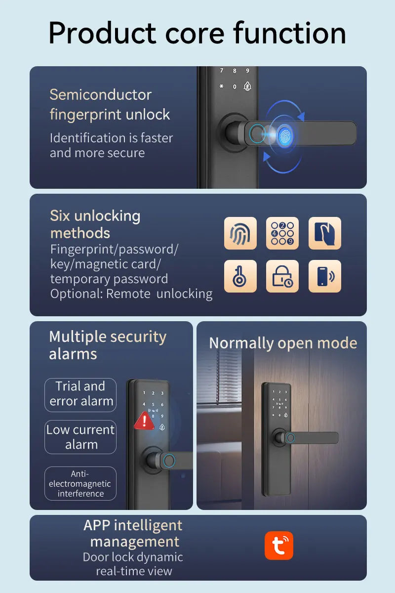 New Smart Door Lock With Tuya APP Digital Electronic Lock Smart Home Wooden Door Lock Biometric Fingerprint