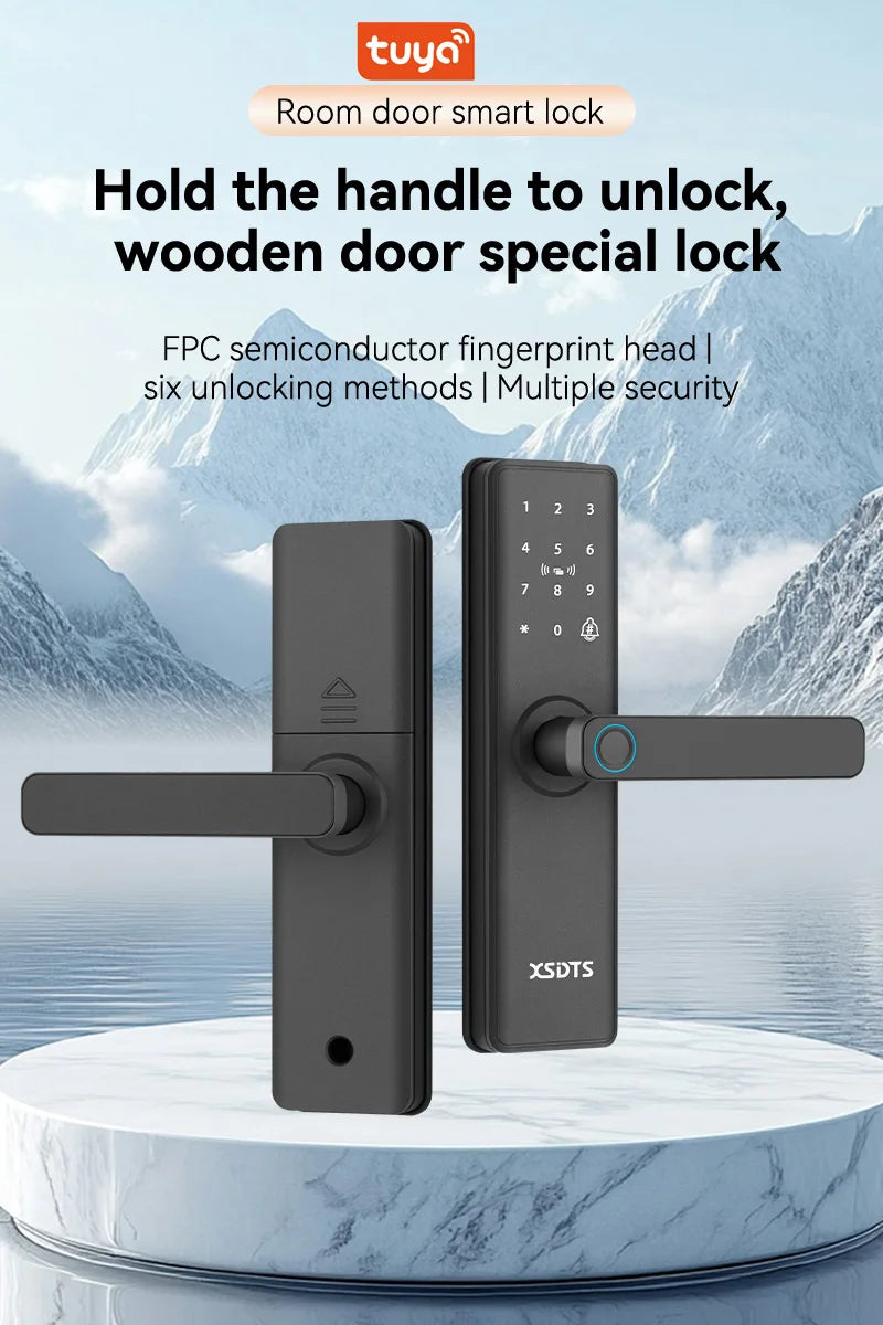 New Smart Door Lock With Tuya APP Digital Electronic Lock Smart Home Wooden Door Lock Biometric Fingerprint