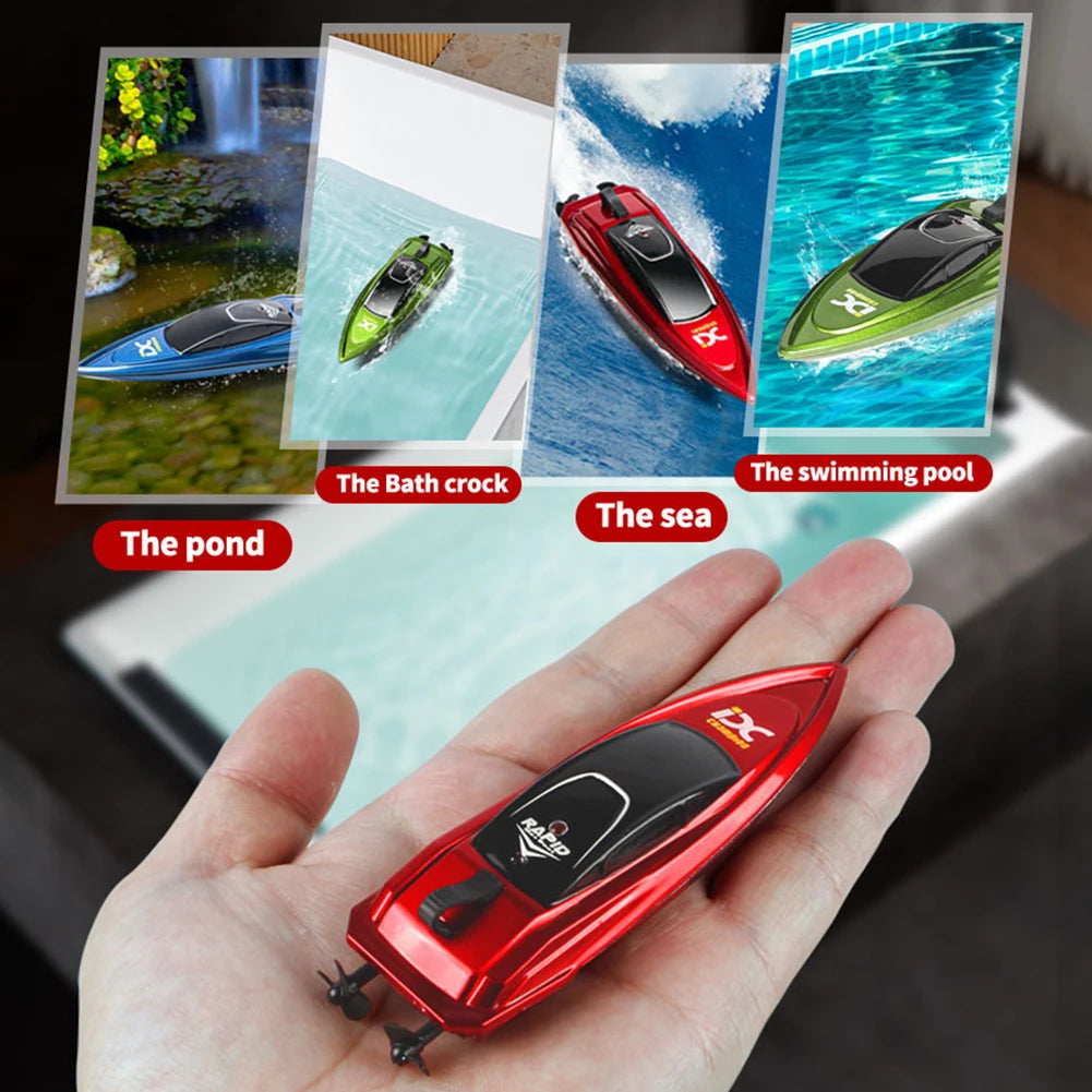 Mini RC Boat 5km/h Radio Remote Controlled High Speed Ship with LED Light Palm Boat Summer Water Toy Pool Toys Models Gifts