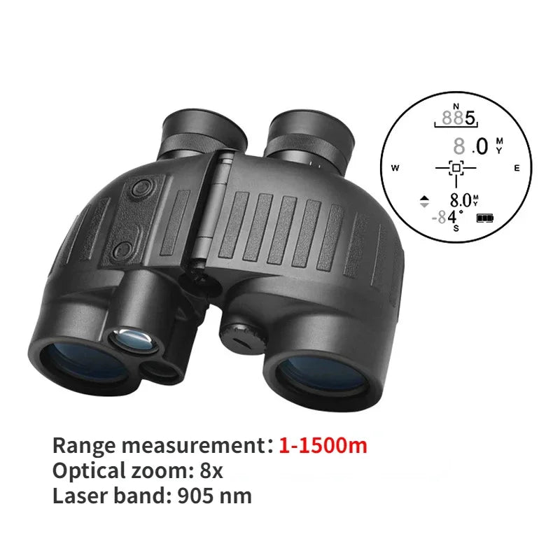 1500m Marine Binoculars for Adults 8x40 with Rangefinder and Compass IP65 Waterproof Marine UHD Binoculars Field of View 8°,