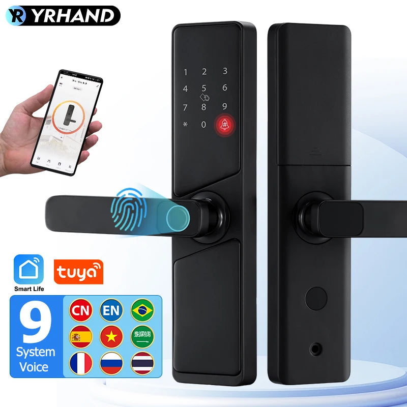 9 languages Smart Electronic Door Lock with Biometric Fingerprint  Interface Tuya Wifi Compatible Home Security