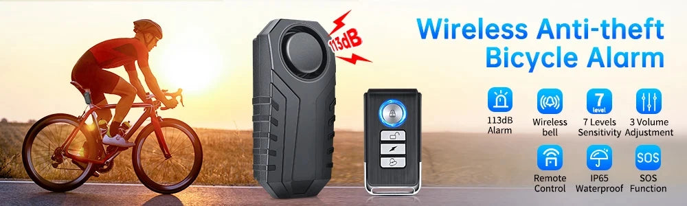 Awapow Bicycle Alarm 113dB Waterproof Motorcycle Security Burglar Wireless Remote Control Electric Scooter Bike Anti theft Alarm