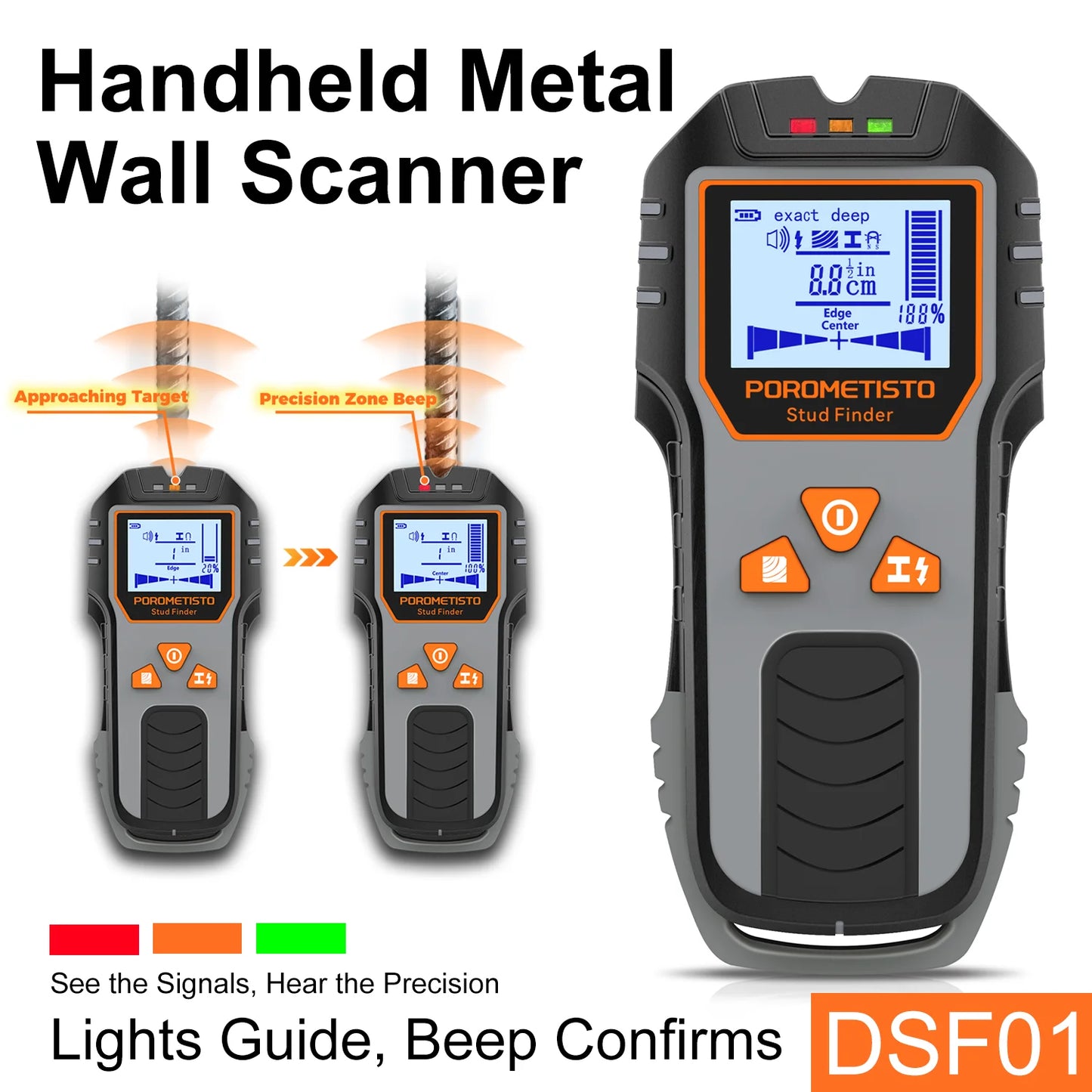 DSF01 Handheld Metal Detector Wall Scanner Electronic Studs Metal Cable Finder Detector Positioning Hole Measuring Instrument