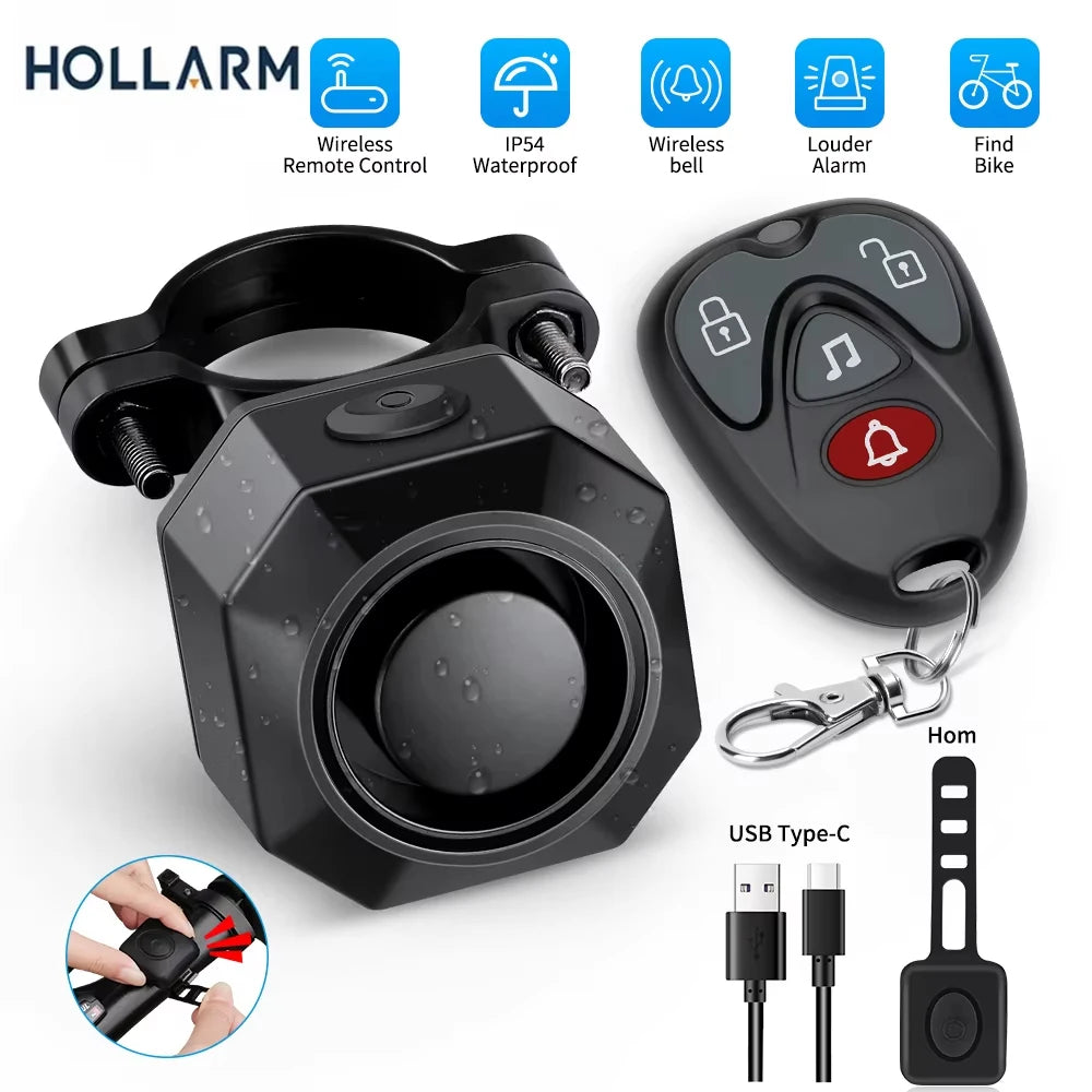 Hollarm Bike Alarm Anti-theft Wireless Vibration USB Charging Motorcycle Security System Waterproof Electric Scooter Alarm