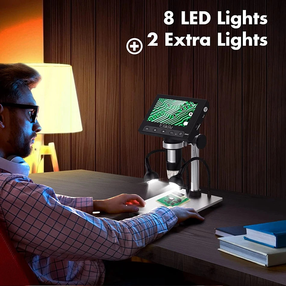 Elikliv EDM9 7 Inch 1080P LCD Digital Microscope 50X-1200X Soldering Electronics Microscopes With LED Lights Support PC Computer