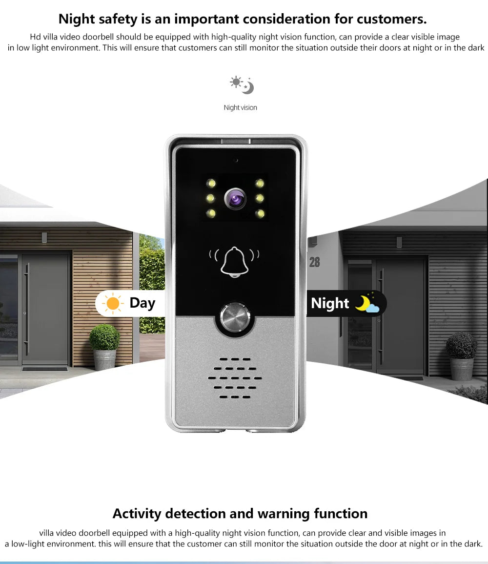 720P Video Doorbell 7‘’ Color Screen Home IntercomHigh-Definition Intelligent Night Vision Electronic Access Control System