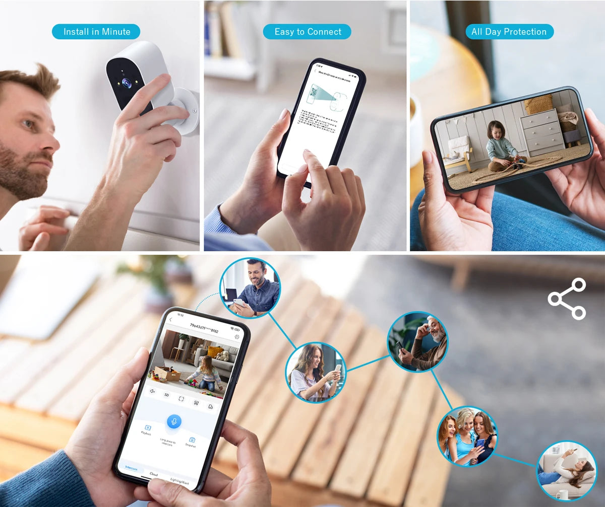 Solar Security Cameras Wireless, 1080P Battery Powered WiFi Security Camera with Spotlight Siren & Solar Panel, 2-Way Audio