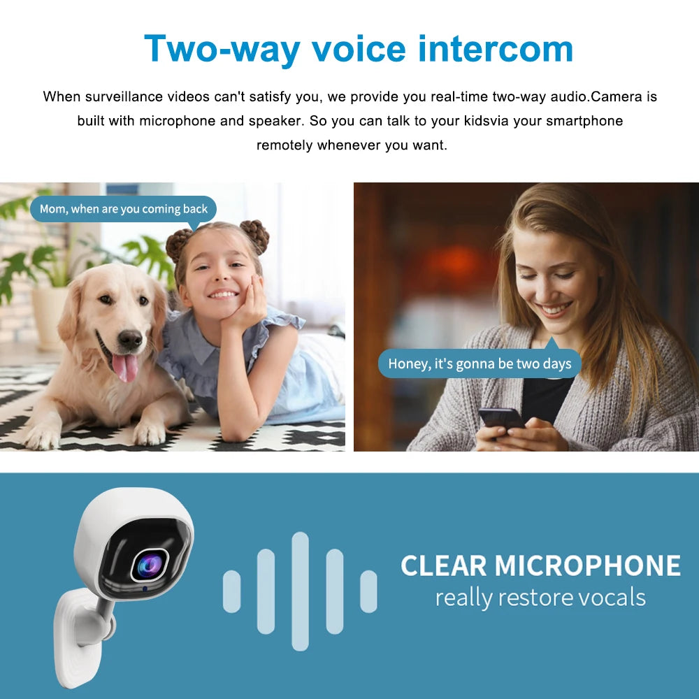House Surveillance Cameras 2MP Video Eye Night Vision Webcam Two-way Audio Baby Pets Monitor Motion Detection Wifi Security Cam