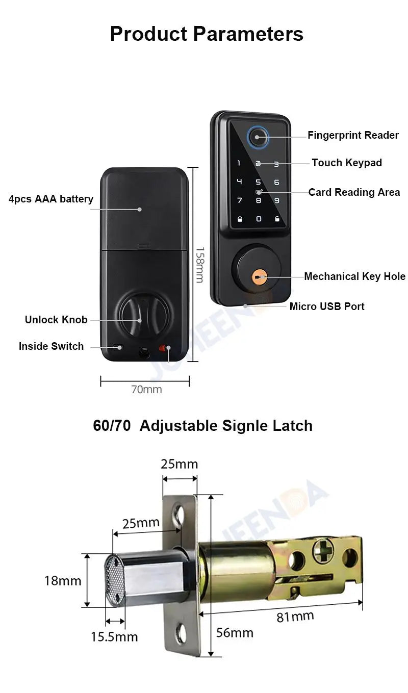 Waterproof Smart Deadbolt Locks for Home Alexa Wifi Bluetooth TTlock App Biometric Fingerprint Digital Keypad Entry Door Lock